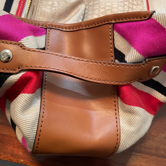 Kate Spade Oak Island Striped Tote Hobo Bag - Leather Handles & Bottom - Picture 7 of 8